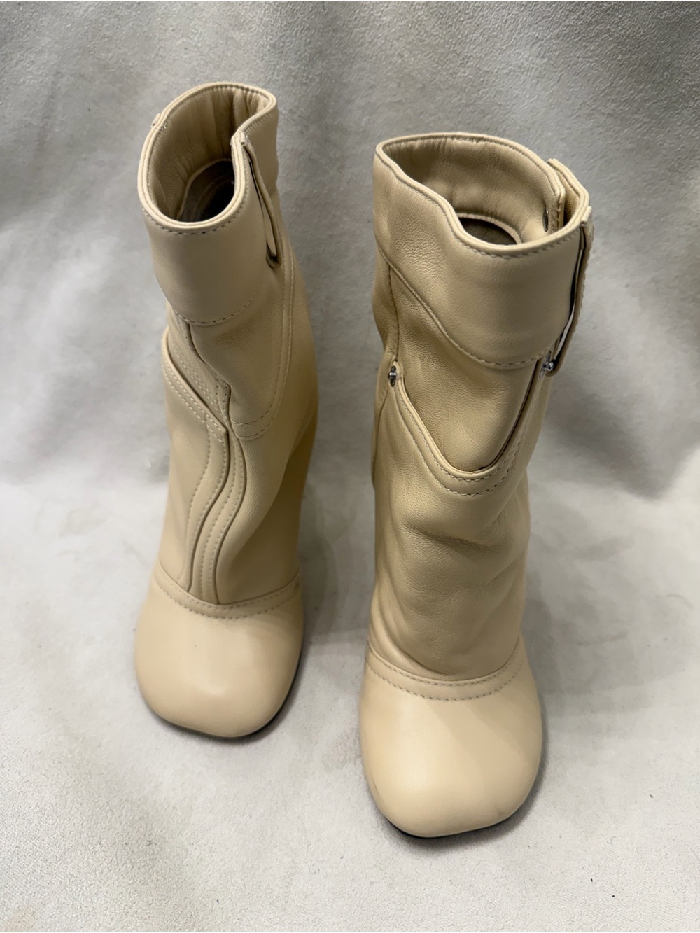 LOEWE Toy Cream Mid-Calf Leather Booties